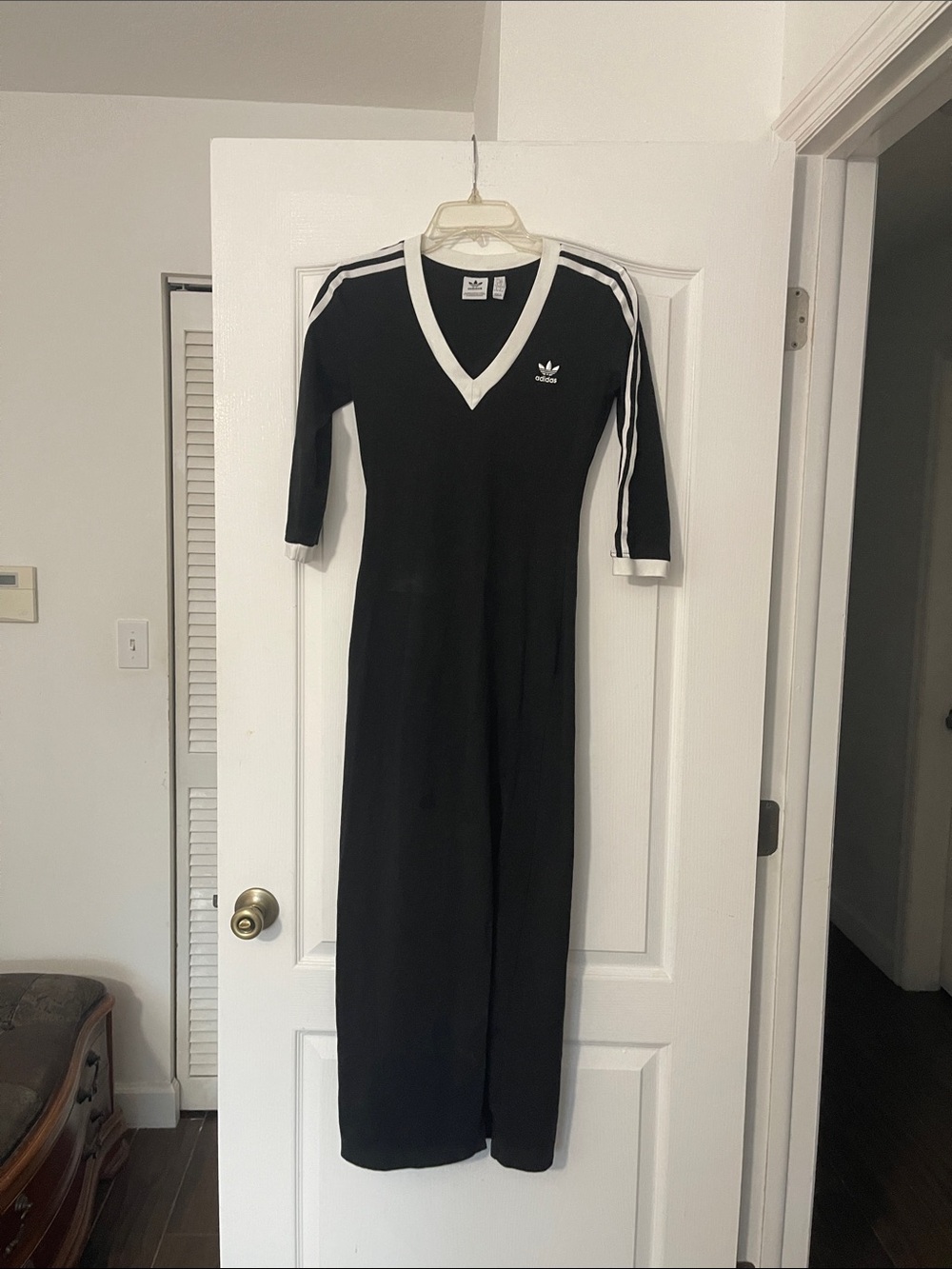 Adidas Black V-Neck Three-Stripe Maxi Dress